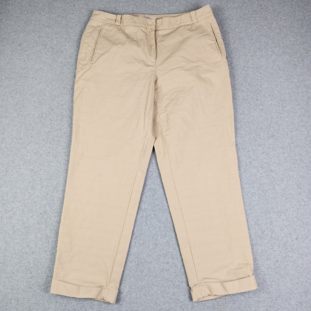 Loft Chino Pants Women's 31W Tan Beige Ribbed‎ Textured Straight Leg Cuffed Hem